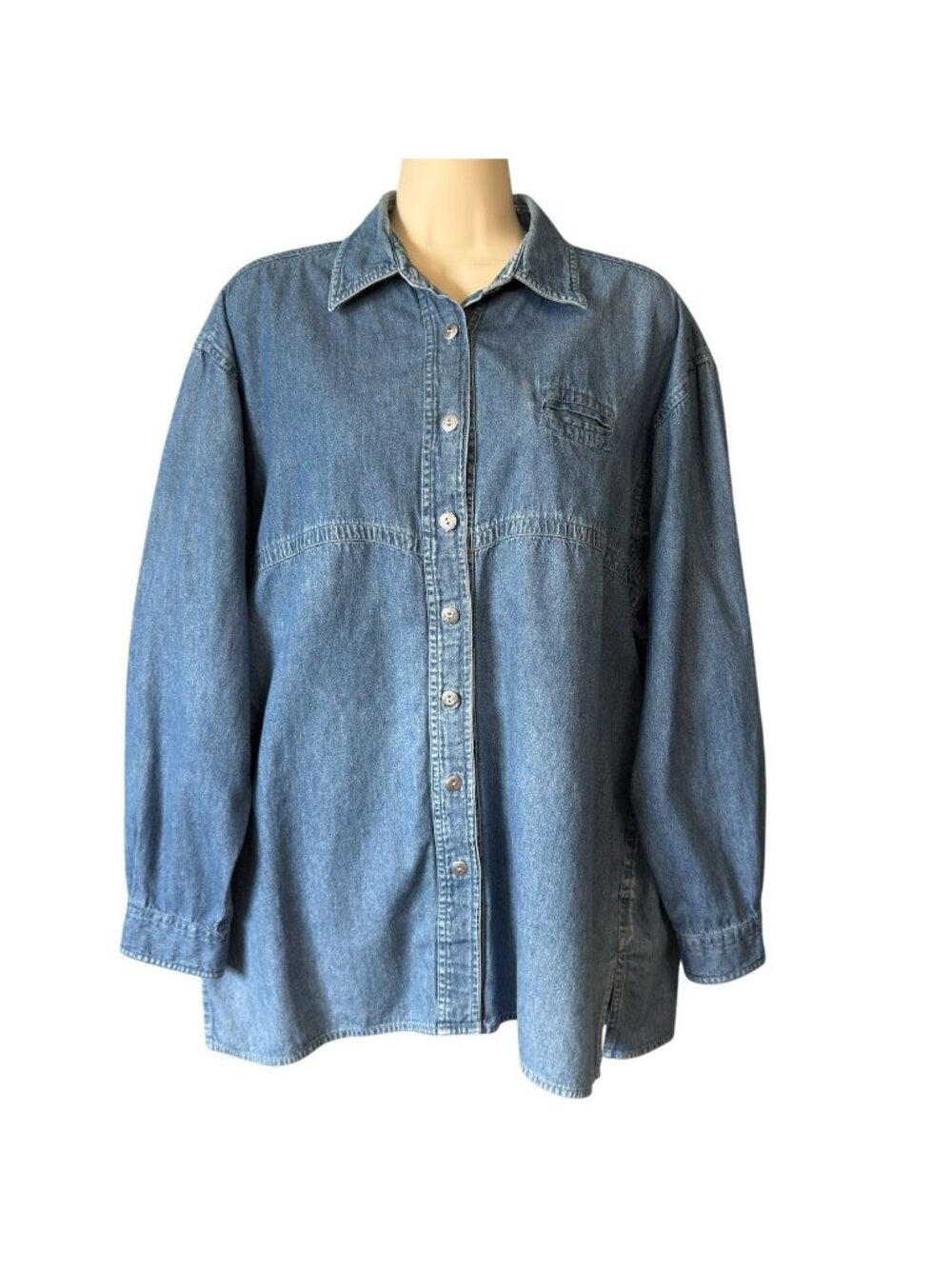 Vintage Cherokee Womens M Denim Button-Up Shirt Long Sleeve Tunic  Blue - Picture 2 of 16